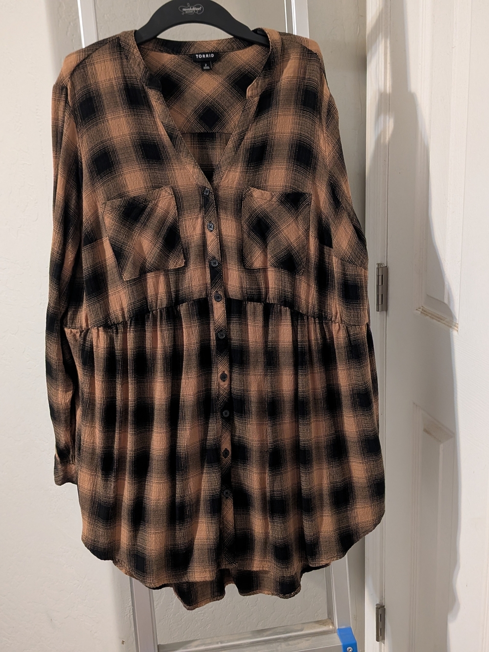 Topshop Brown Plaid Button-Front Women's Top